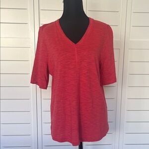 Chico's Elbow Sleeve Slub V-Neck Tee Top Watermelon Red Sz 1